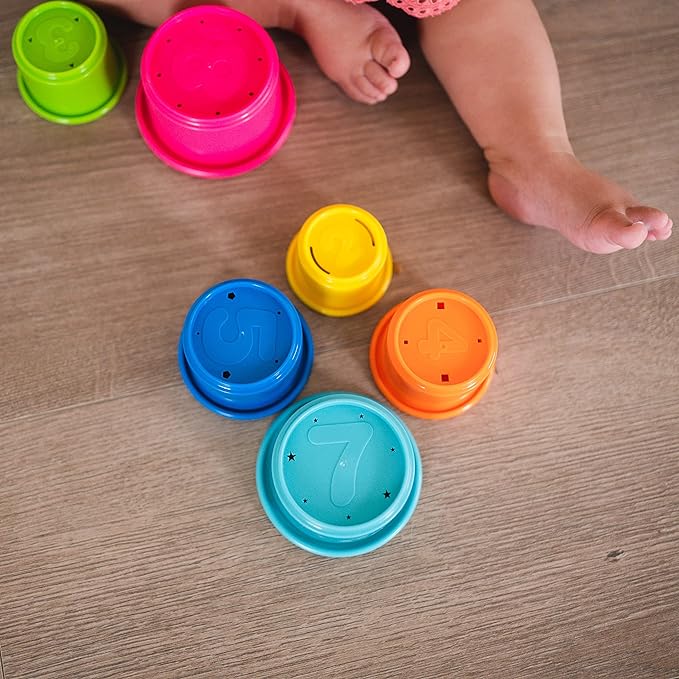 The First Years Stack & Count Stacking Cups - Colorful Baby Stacking Toys Set - Stackable Cups for Learning - Baby Bath Toys - Toddler Easter Basket Stuffers - 8 Count